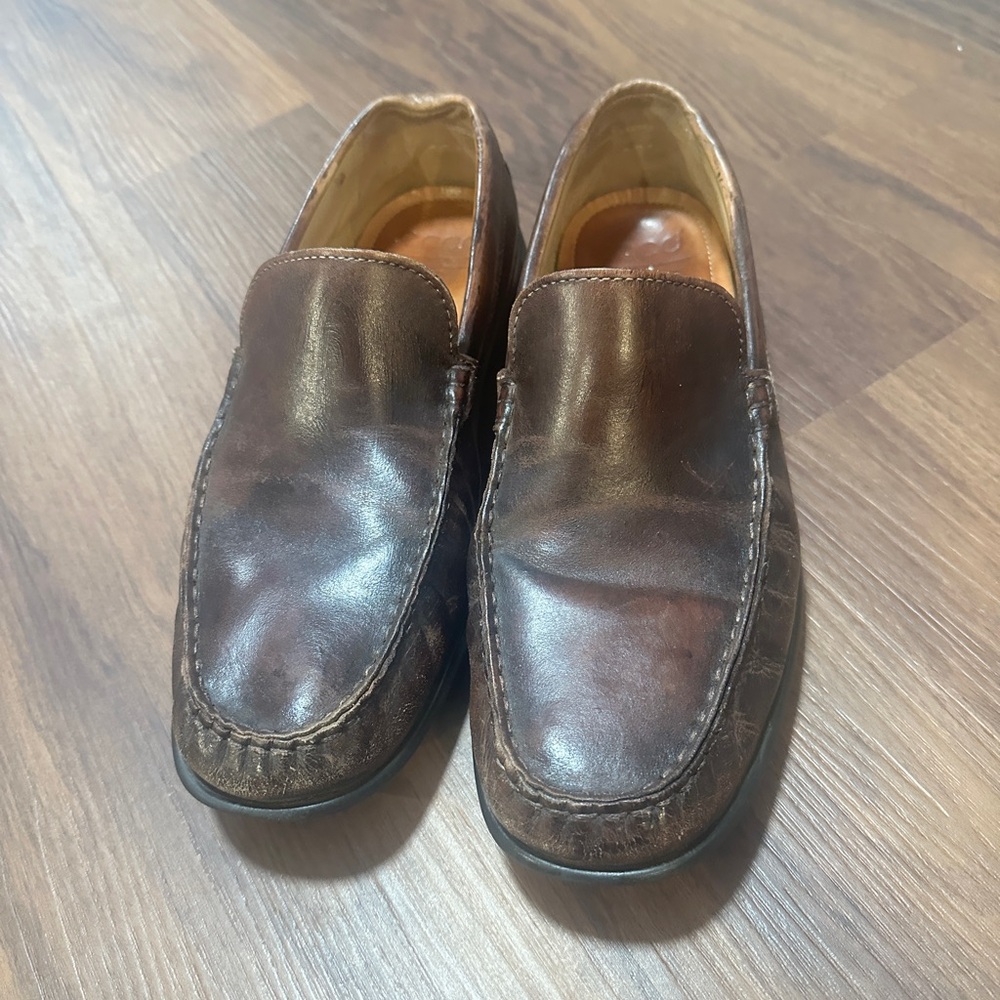 Ecco Dark Brown Leather Slip-On Loafers - Brown Leather Driving Moccasin Loafers